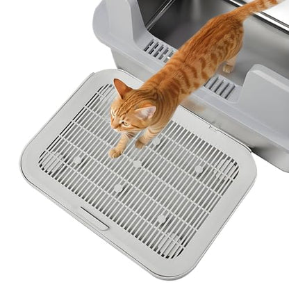 Cat Litter Mat Litter Box Mat with a Flip-top Lid,Extra Large Double-Layer Trapping Mats for Kitty,XL Cat Trapping Pad with Non-Slip Base,Durable,Waterproof,Washable,Easy to Clean (Grey) - color: Light Grey