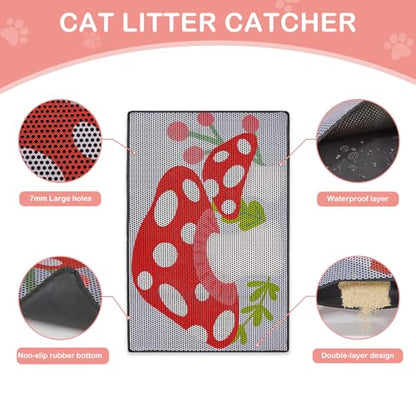 Cat Litter Mat, 46"x27" Jumbo Cat Litter Trapping Mat, Double Layer Litter Mat with Non-Slip Rubber Bottom, Urine and Water Proof, Keeps Floors Clean Mushroom XL - size: XL(46x27in)