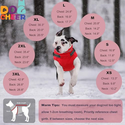 Dog Coat with Harness, Waterproof Warm Dog Winter Jacket with Pockets, Reflective Pet Fleece Jacket Turtleneck Snowsuit for Small Medium Large Dogs - Red, L - color: Red, size: Large(Chest:24.8" Back:16.9" Neck:17.7")