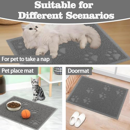 Darkyazi Cat Litter Box Mat for Floor Litter Trapping Mat Non-Slip Backing, Scatter Control, Easy Clean, Water Resistant, Soft on Paws (15.75" x 11.75",Grey) - color: Grey