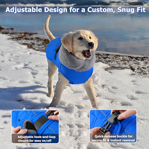 Dog Coat with Pocket, Waterproof Dog Jacket with Adjustable Buckle, Reflective Puppy Winter Coat Warm Turtleneck Fleece SnowJacket for Small Medium Large Dogs - Blue S - color: Blue, size: Small(Chest:13.7"-18.8", Back:10.6")