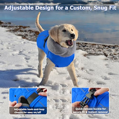 Dog Coat with Pocket, Waterproof Dog Jacket with Adjustable Buckle, Reflective Puppy Winter Coat Warm Turtleneck Fleece SnowJacket for Small Medium Large Dogs - Blue M - color: Blue, size: Medium(Chest:18.1"-24.4", Back:13.8")