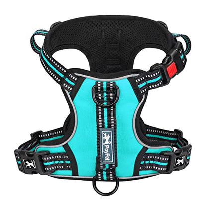PoyPet No Pull Dog Harness, No Choke Front Clip Reflective Dog Vest with Soft Padded Vertical Handle, 3 Leash Attachments for Small Medium Large Dogs (Mint Blue,L) - color: Mint Blue, size: Large