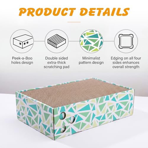 Cat Scratch Pad with Box, 5 Packs in 1 Cat Scratcher Board for Indoor Cats, Reversible Heavy-Duty Corrugated Scratching Board for Cats, Medium and Small Cats, Furniture Protection