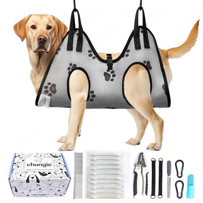 Dog Grooming Hammock for Dogs – Dog Restraint for Nail Trimming with Pet Nail Clipper – Dog Sling for Grooming, Dog Hammock for Nail Cutting & Grooming Harness(Legs Spacing:15-18.5” )/Max W:85lb) - size: XL ((Leg Spacing: 15-18.5")) / ((Max W: 85 Pound))