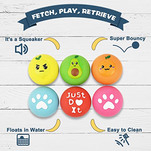 Squeaky Dog Toys, Soft Latex Rubber Squeaky Dog Ball for Small Dogs Puppies, Cute Bounce Squeak Toys Balls with Funny Cute Face - color: 2.2“ Paw&Fruit - 6 Pack, size: Small