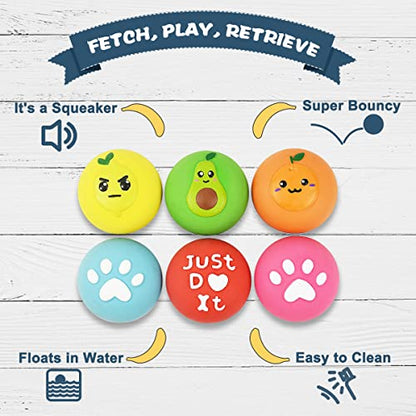 Squeaky Dog Toys, Soft Latex Rubber Squeaky Dog Ball for Small Dogs Puppies, Cute Bounce Squeak Toys Balls with Funny Cute Face - color: 2.2“ Paw&Fruit - 6 Pack, size: Small