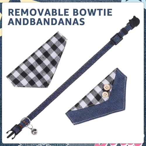 SCENEREAL Breakaway Cat Collar with Bell & Bandana, Cute Kitten Collar Suitable for Large Big Cats, Black Plaid - color: Black Plaid