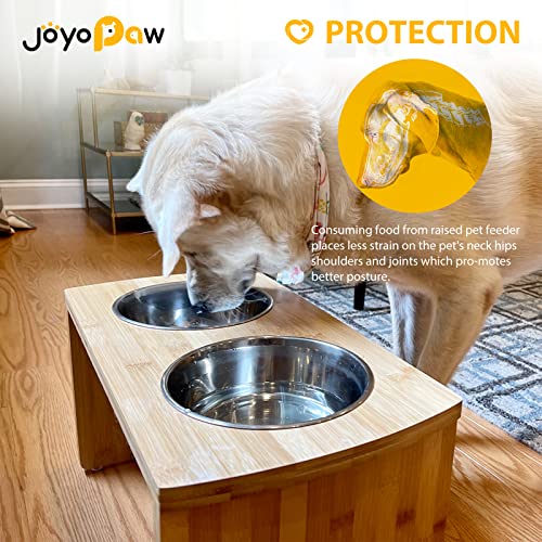 Elevated Dog Bowls, Bamboo Raised Dog Bowl for Large Dogs & Medium Dogs, with 2 Stainless Steel Bowls (10'' Tall–48 oz Bowl) - color: Natural, size: Large: 10'' Tall-48oz Bowl