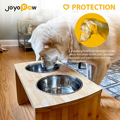 Elevated Dog Bowls, Bamboo Raised Dog Bowl for Large Dogs & Medium Dogs, with 2 Stainless Steel Bowls (10'' Tall–48 oz Bowl) - color: Natural, size: Large: 10'' Tall-48oz Bowl