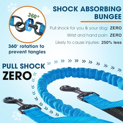 Hands Free Dog Leash with Waist Belt – No-Pull Bungee, Dual Padded Handles & Zipper Pouch for Running, Walking & Training – Adjustable Waist Leash for Large & Medium Dogs (Sky Blue) - color: Sky Blue