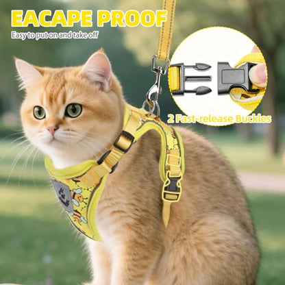 PUPTECK Cat Harness and Leash Set Escape Proof Reflective Cat Walking Harness Adjustable Soft Breathable Mesh Vest for Small Pets, Yellow Bee, S - color: Yellow Bee, size: S (NECK 9.5"-11", CHEST 13"-16")