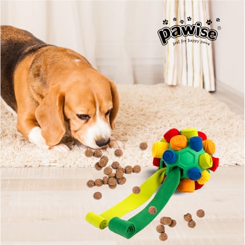 PAWISE Snuffle Ball for Dogs, Sniffle Treat Puzzle Toy, Dog Snuffle Balls, Snuffle Toy, Machine Washable, Foraging Sniffle Treat Ball for Puppies and Boredom Relief (Red Rainbow) (Medium) - size: Medium