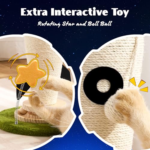 Cat Scratching Post, Rocket Cute Sisal Cat Scratcher with Durable Solid Wood Turntable Toy, Cat Scratch Post Red Cat Scratcher with Spinning Star Toy for Indoor Adult Cats - color: Black Rocket