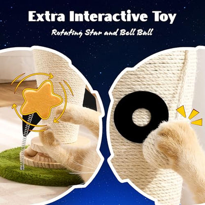 Cat Scratching Post, Rocket Cute Sisal Cat Scratcher with Durable Solid Wood Turntable Toy, Cat Scratch Post Red Cat Scratcher with Spinning Star Toy for Indoor Adult Cats - color: Black Rocket