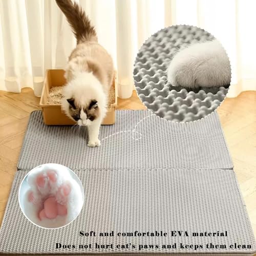 HCY&WLD Cat Litter Mat, Honeycomb Double Layer Cat Litter Trapping Mat, Waterproof Urine Proof Non-Slip, Scatter Control, Less Waste, Easier to Clean (Light Gray, 30" X 22") - color: Light Gray