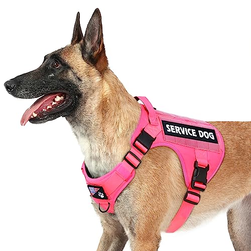 Tactical Dog Harness - Military Emotional Support Service Dog Vest with Handle & Molle for Medium Large Dogs, Easy Control No Pull ESA Dog Vest with 6 Tags for Working Training