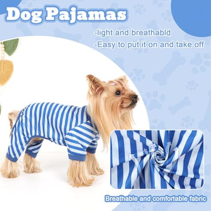 Dog Pajamas, Stretchy Puppy Jammies Onesie, Comfy Doggie Striped Pjs, Lightweight Soft Puppy Outfit, Dogs Clothes for Small Size Girl Boy(Blue,XS) - color: Blue, size: X-Small (Chest 12.2 in)