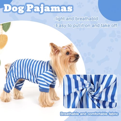 Dog Pajamas, Stretchy Puppy Jammies Onesie, Comfy Doggie Striped Pjs, Lightweight Soft Puppy Outfit, Dogs Clothes for Small Size Girl Boy(Blue,Medium) - color: Blue, size: Medium (Chest 16.9 in)