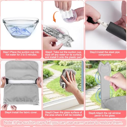 2 Pack Cat Window Perch,Cat Window Hammock Cordless Foldable Window Bed with 4 Large Strong Suction Cup,Reversible Cushion Cover,Metal Frame Easy to Adjust Window Seat Holds up to 40lbs(Gray)
