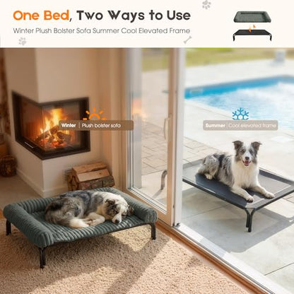 Elevated Dog Bed with Removable Fluffy Pillow Cushion, Raised Pet Cot Washable Bolster, Dog Couch Sofa, Anti Slip Feet, Breathable Mesh, Light Grey, 49"×36" - color: light grey, size: Xl(49"×36"×8")