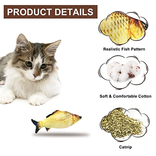 WishLotus Catnip Toys 3 Packs, Cotton Filled Interactive Cat Fish Toys with Catnip, Cat Chew Toys Cute Pillow Cat Entertaining Toys for Cats and Kittens (Fish)