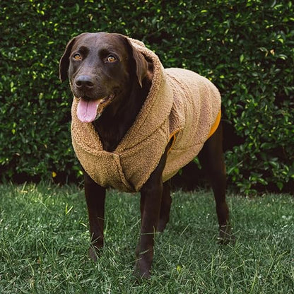 Tuff Pupper Fleece Dog Hoodie Sweater | Teddy Sherpa Outer & Soft Polar Fleece Lining | Adjustable Fit Winter Coat with Hood, Leash Hole, Ribbed Cuffs | For Small Medium Large XL XXL Dogs (Brown, XXL) - color: Brown, size: 80-115 lbs (XX-Large)