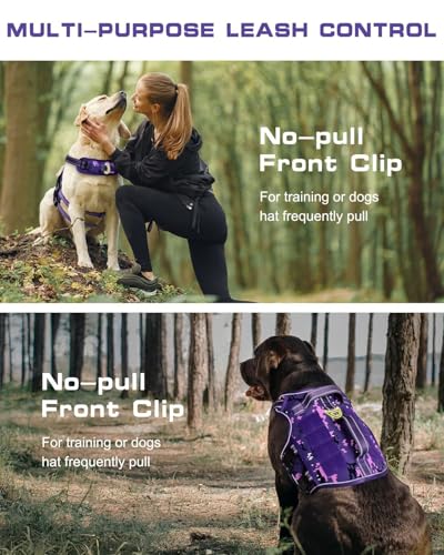 Small Dog Harness, Heavy Duty Tactical No Pull Dog Harness, No Choke, Easy On and Off Pet Vest with Molle System, Adjustable Reflective Dog Vest with Breathable Padded for Walking Hiking Training - color: Purple Camo, size: S(Neck:16-22",Chest:20-28"),18-