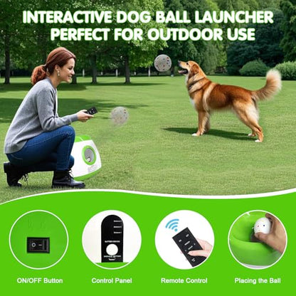MEKAPLE Automatic Dog Ball Launcher, Upgraded Interactive Dog Balls Thrower with 3 Distance 29Ft-79Ft, Remote Control Ball Launcher for Medium & Large Dogs, 5 Etpu Balls Included (Lime Green) - color: Lime Green