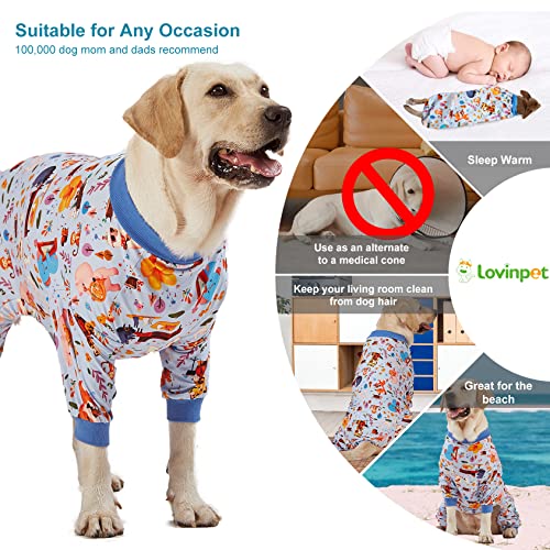 LovinPet Pajamas for Big Dogs, Pet Anxiety Relief, Sun Protection Dog Pajamas, Lightweight Stretchy Knit Fabric, Woodland Musicians Print, PJ's for Dogs, Stop Shedding for Dogs, Pet PJ's, 3XL - size: XXX-Large