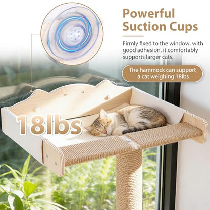 Fantasreen Cat Window Hammock 48" Adjustable Scratching Posts, Multi-Level Window Mounted Cat Tree with Natural Sisal and Track Toys for Large Cats, Climbing, Sunbathing & Bird Watching (Drill-Free)