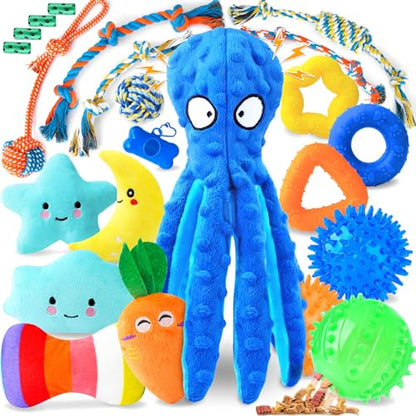Puppy Toys 23 Pack, Interactive Dog Toys for Puppy Teething, Puppy Chew Toys with Squeaky Plush Toys, Rope Toys and Dog Treat Balls, Puppy Teething Toys for Small Dogs, Blue