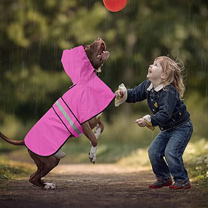 Waterproof Dog Raincoat - Adjustable Pet Rain Coats, Lightweight Hooded Slicker Poncho Rain Jacket for Small to X- Large Dogs and Puppies (Pink, X-Large) - color: Pink, size: X-Large