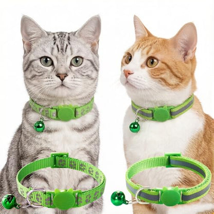 Fluorescent Cat Collar with Bells, 2 Pack Break Away Kitten Collar with Bells, Breakaway Cat Collar for Girl Cats Kitty Adjustable 7.5-12.5 Inch - color: Green