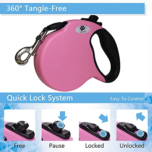 16 ft Retractable Dog Leash for Large Dogs up to 110 lbs,Tangle-Free Nylon Tape,Pink L - color: pink, size: Large