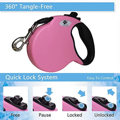 16 ft Retractable Dog Leash for Large Dogs up to 110 lbs,Tangle-Free Nylon Tape,Pink L - color: pink, size: Large