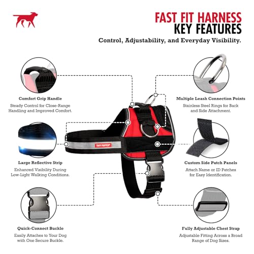 Tuff Pupper Fast Fit Harness for Extra Large Dogs | No Pull No Choke, Escape-Proof | Rugged Padded Breathable Vest | Traffic Control Handle | 3 Leash Clips | Reflective Trim | Easy On Off (XL, Red) - color: Crimson Red, size: X-Large (Chest 32-41.5 Inches