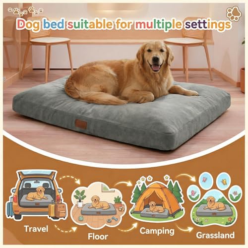 Indestructible Dog Beds Large Sized Dog ，Dual-Layer Construction Crate Bed with Sponge and Memory Foam with Removable Washable Cover, Ultra Soft Surface & Non-Slip Bottom-35 x23 - size: 35"L x 23"W x 3"Th