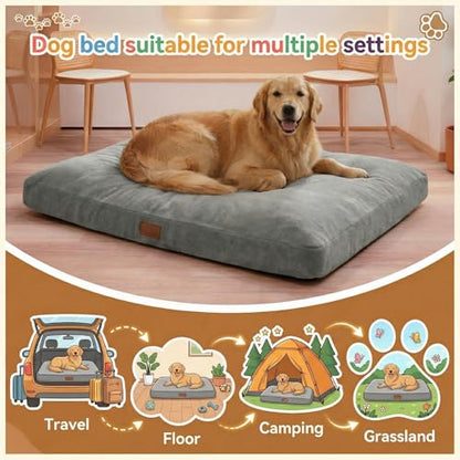 Indestructible Dog Beds Large Sized Dog ，Dual-Layer Construction Crate Bed with Sponge and Memory Foam with Removable Washable Cover, Ultra Soft Surface & Non-Slip Bottom-35 x23 - size: 35"L x 23"W x 3"Th