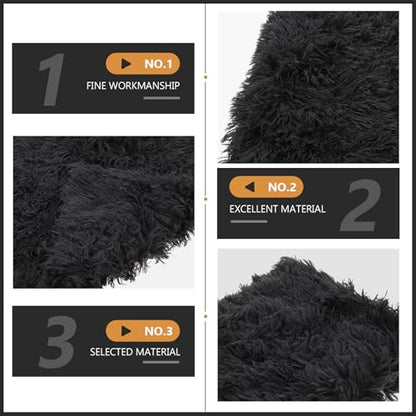 Ciieeo Fluffy Pet Pad Double-Layer Plush Dog Blanket Warm Soft Crate Mat Anti-Slip Cushion for Small Medium Large Dogs and Cats Deep Gray S