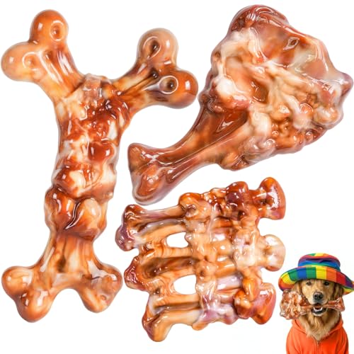Tough Dog Toys for Aggressive Chewers: 3 Pack Dog Chew Toys, Indestructible Dog Toys for Large Dogs, Durable Heavy Duty Hard Big Toy for Super Chewer 25-90lbs, Bacon Flavor, Keep Them Busy