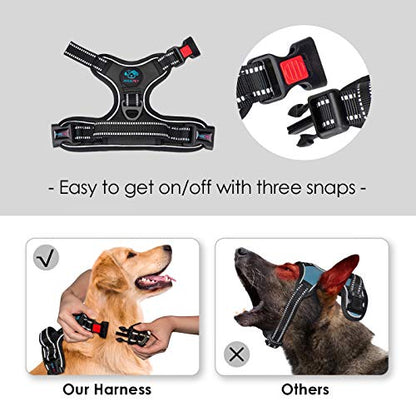 PHOEPET No Pull Dog Harnesses for Small Dogs Reflective Adjustable Front Clip Vest with Handle 2 Metal Rings 3 Buckles [Easy to Put on & Take Off](XS, Black) - color: Black, size: Extra Small