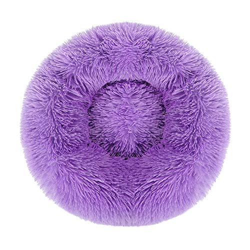 otoez Kitten Puppy Bed Extra Small XS Round Dog Cat Beds Anti Anxiety Plush Pet Calming Donut Bed with Non-Slip Waterproof Bottom, Washable (15.7", Purple) - color: Purple, size: 15.7"