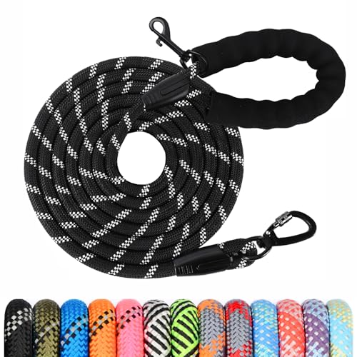 Long Leash for Dog Training 6FT/ 10FT/ 15FT/ 30FT/ 50FT/ 100FT, Reflective Nylon Rope Lead with Comfortable Padded Handle for Large Medium Small Dogs Walking, Playing, Camping - color: Black, size: 30FT* 1/3"