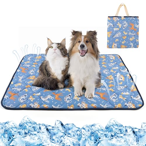 28"x22" Foldable Dog Cooling Mat, Washable Cooling Mat for Dogs, Soft Blanket for Dogs, Cats and Puppies, Small - color: Blue, size: Small