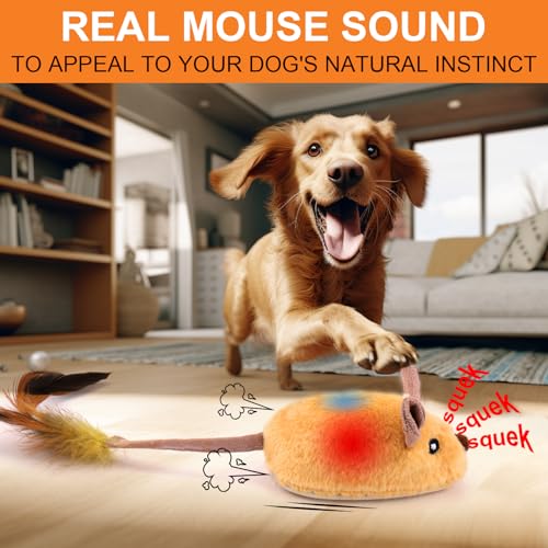 BABORUI Interactive Dog Toys Mouse, Escaping Mice Squeaky Dog Toys with Lights & Auto-Turn, Rechargeable Moving Dog Toy for Small/Medium/Large Dogs & Cats (Yellow) - color: Yellow