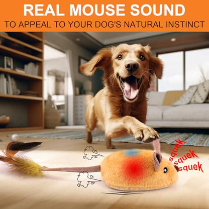 BABORUI Interactive Dog Toys Mouse, Escaping Mice Squeaky Dog Toys with Lights & Auto-Turn, Rechargeable Moving Dog Toy for Small/Medium/Large Dogs & Cats (Yellow) - color: Yellow