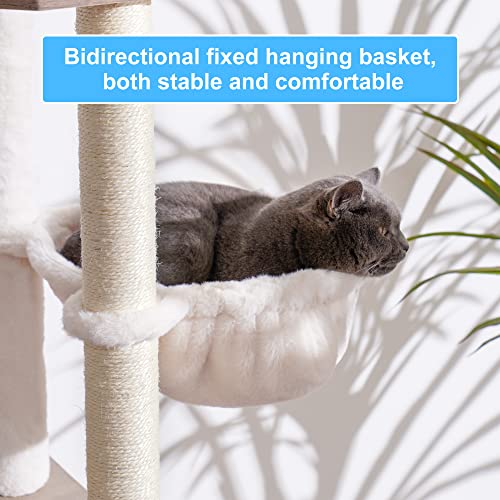 Hey-brother Wooden Cat Tree, 66.1“ Cat Furniture with Scratching Posts, Modern Cat Tower with hammocks, Toys, cat condo, Rustic Gray MPJ120SG - color: Rustic Gray