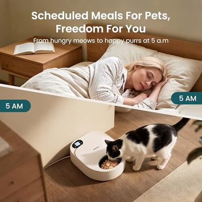 Refrigerated Automatic Cat Feeder Wet Food with Semiconductor Cooling, No Ice Packs 48H Fresh Keeping, Removable Dual-Section Tray, 4-Meal Timer for Portion Control, Work Schedules & Weekend Travel