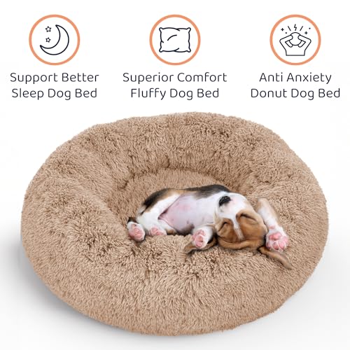 Donut Dog Bed - Premium Comfort for Anxiety Relief - Fluffy & Calming Design with Ultra-Plush Support | Cozy Round Dog Bed with Super Soft Circle Style (Camel, X-Large)